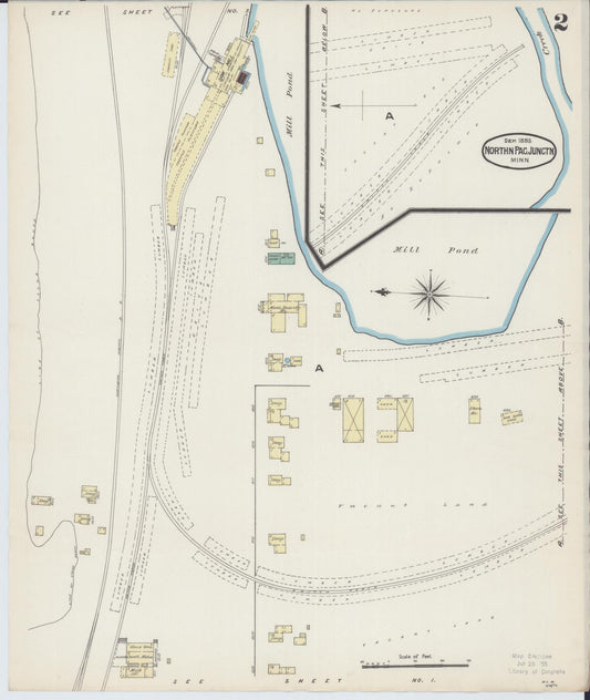 Sanborn Fire Insurance Map from Northern Pacific Junction, Carlton County, Minnesota (1885), Sheet #0002 - Historic Sanborn Fire Insurance Map Print, vintage old map wall art, antique decor, genealogy gift, Minnesota Minnesota map