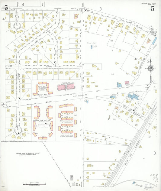 Sanborn Fire Insurance Map from Millington, Shelby County, Tennessee (1952), Sheet #0005 - Historic Sanborn Fire Insurance Map Print, vintage old map wall art, antique decor, genealogy gift, Tennessee Tennessee map