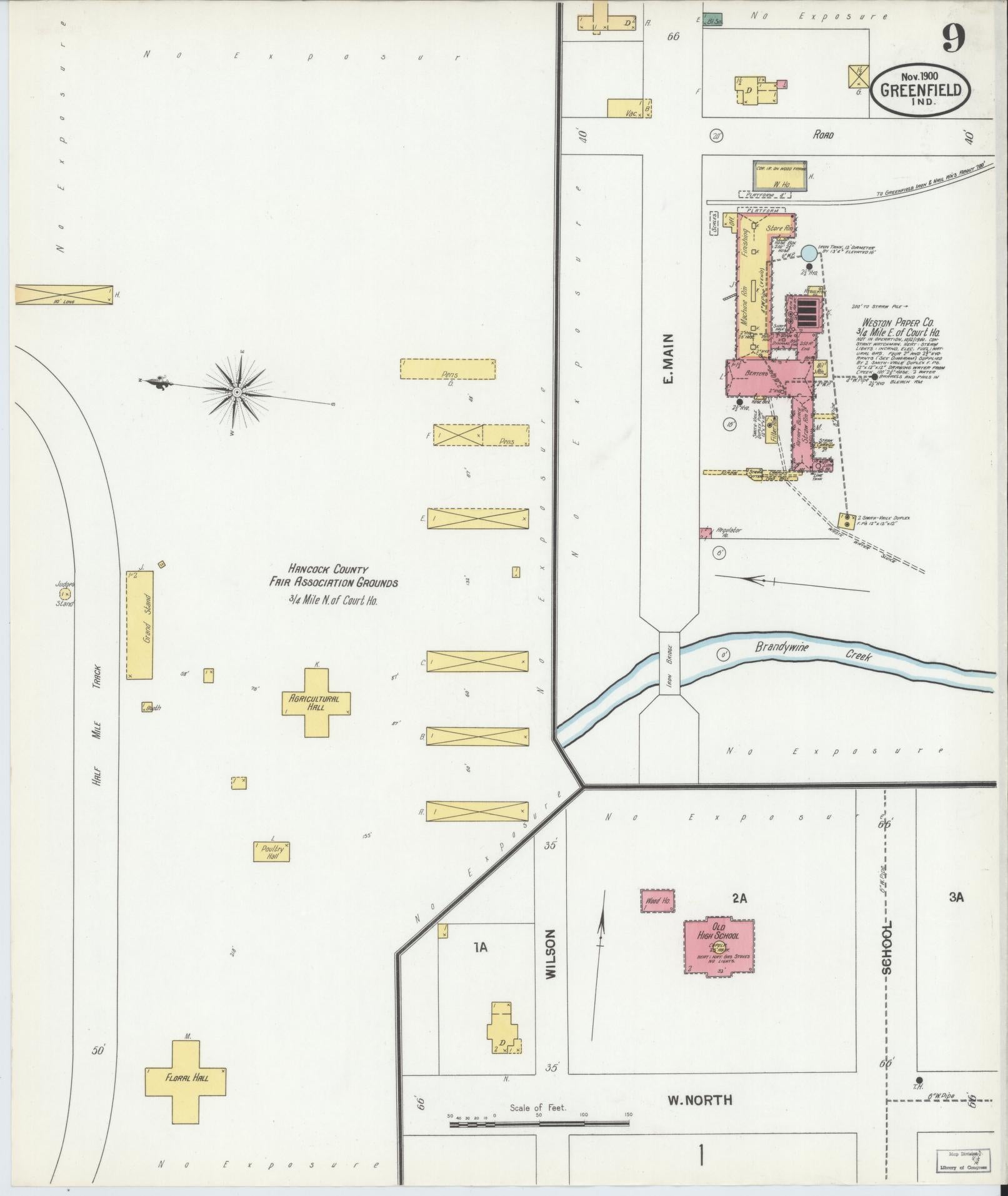 Sanborn Fire Insurance Map from Greenfield, Hancock County, Indiana (1900), Sheet #0009 - Complete Map Set gallery image, historic Sanborn map, vintage wall art, Indiana Indiana
