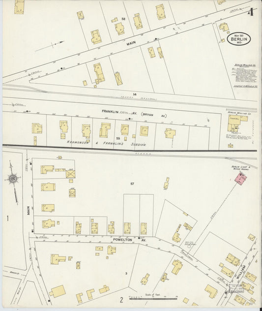 Worcester, Maryland - 1911 - Sanborn Fire Insurance Map, Sheet #0004 - Historic Sanborn Fire Insurance Map Print, Worcester Maryland 1911 0004 vintage old map wall art