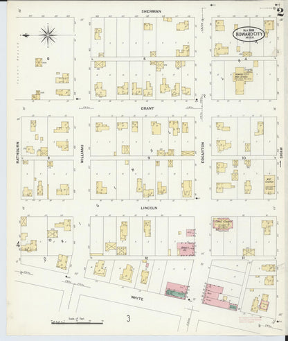 Sanborn Fire Insurance Map from Howard City, Montcalm County, Michigan (1908), Sheet #0002 - Complete Map Set gallery image, historic Sanborn map, vintage wall art, Michigan Michigan