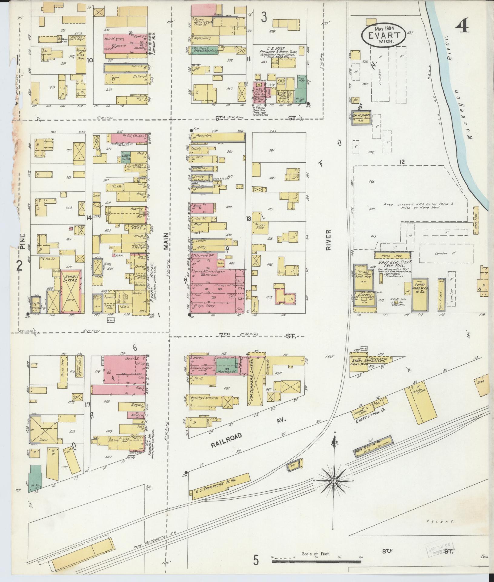 Sanborn Fire Insurance Map from Evart, Osceola County, Michigan (1904), Sheet #0004 - Complete Map Set gallery image, historic Sanborn map, vintage wall art, Michigan Michigan