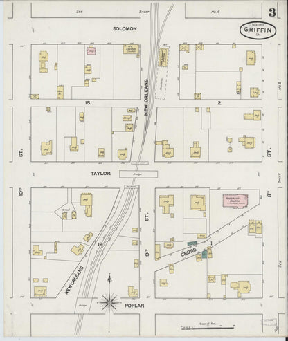 Sanborn Fire Insurance Map from Griffin, Spalding County, Georgia (1890), Sheet #0003 - Complete Map Set gallery image, historic Sanborn map, vintage wall art, Georgia Georgia