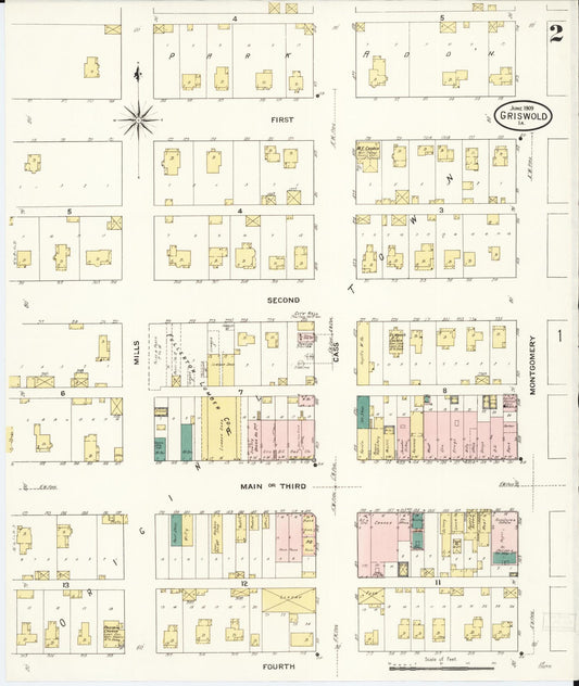 Sanborn Fire Insurance Map from Griswold, Cass County, Iowa (1909), Sheet #0002 - Historic Sanborn Fire Insurance Map Print, vintage old map wall art