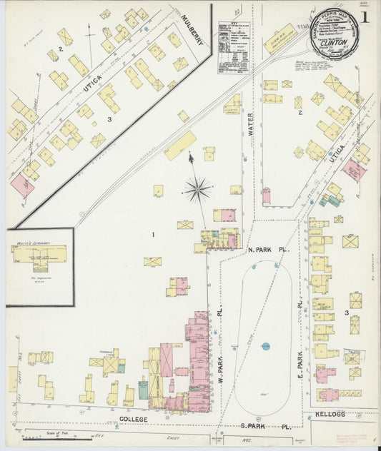 Sanborn Fire Insurance Map from Clinton, Oneida County, New York (1891), Sheet #0001 - Historic Sanborn Fire Insurance Map Print, vintage old map wall art, antique decor, genealogy gift, New York New York map