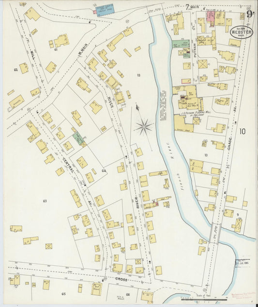 Sanborn Fire Insurance Map from Webster, Worcester County, Massachusetts (1898), Sheet #0009 - Historic Sanborn Fire Insurance Map Print, vintage old map wall art, antique decor, genealogy gift, Massachusetts Massachusetts map