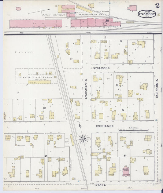 Sanborn Fire Insurance Map from Sycamore, De Kalb County, Illinois (1891), Sheet #0002 - Historic Sanborn Fire Insurance Map Print, vintage old map wall art, antique decor, genealogy gift, Illinois Illinois map