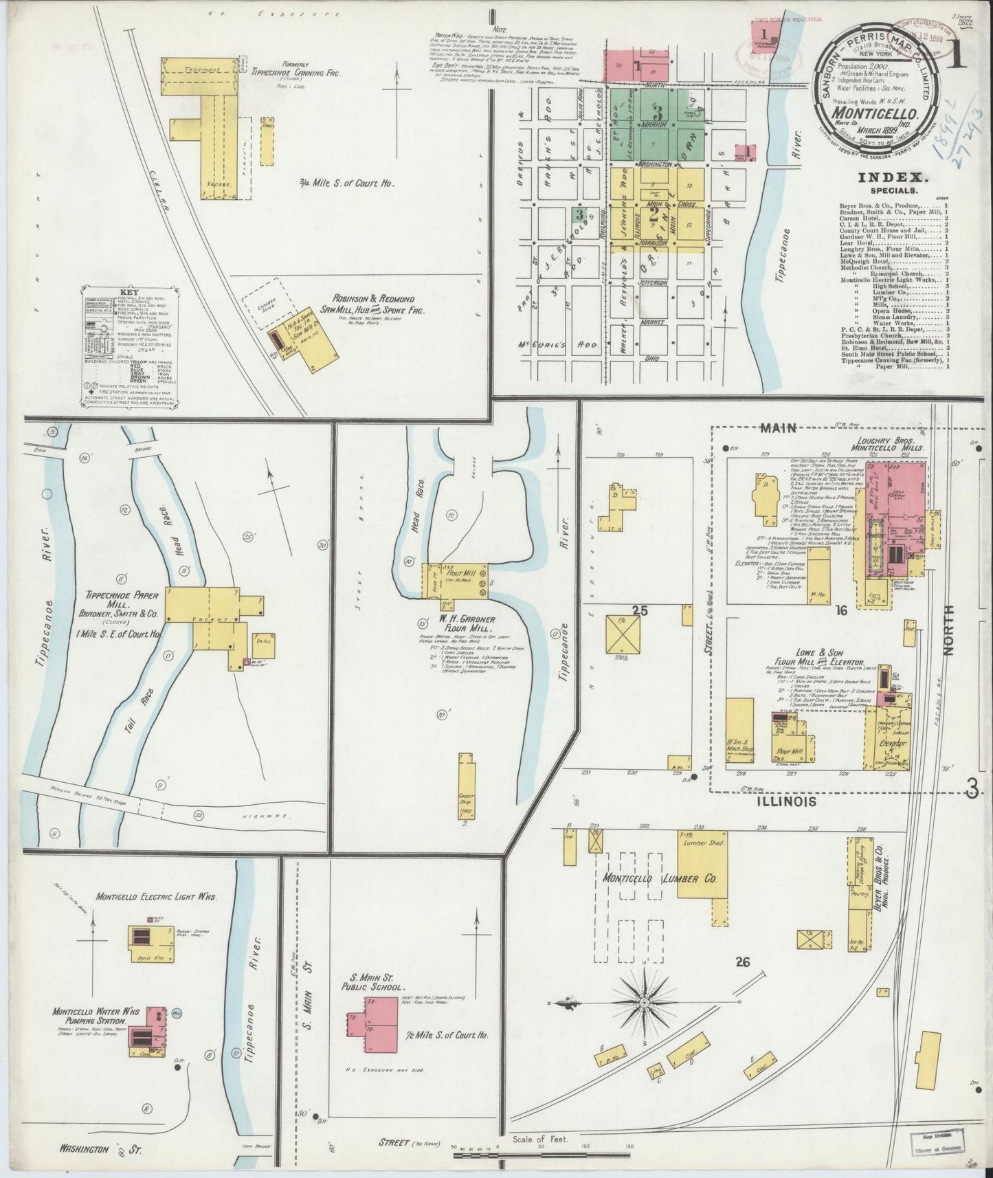 Sanborn Fire Insurance Map from Monticello, White County, Indiana (1899), Sheet #0001 - Complete Map Set gallery image, historic Sanborn map, vintage wall art, Indiana Indiana