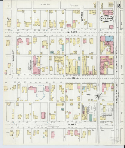Sanborn Fire Insurance Map from Marion, Marion County, Ohio (1892), Sheet #0002 - Historic Sanborn Fire Insurance Map Print, vintage old map wall art, antique decor, genealogy gift, Ohio Ohio map