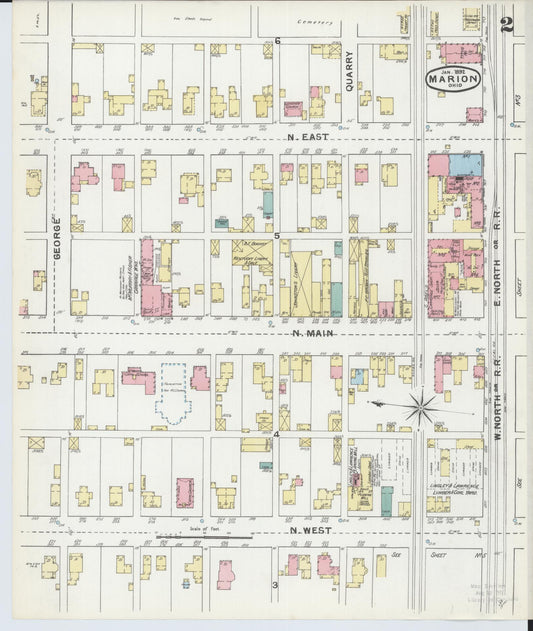 Sanborn Fire Insurance Map from Marion, Marion County, Ohio (1892), Sheet #0002 - Historic Sanborn Fire Insurance Map Print, vintage old map wall art, antique decor, genealogy gift, Ohio Ohio map