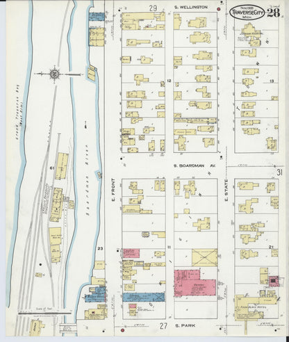 Sanborn Fire Insurance Map from Traverse City, Grand Traverse County, Michigan (1920), Sheet #0028 - Complete Map Set gallery image, historic Sanborn map, vintage wall art, Michigan Michigan