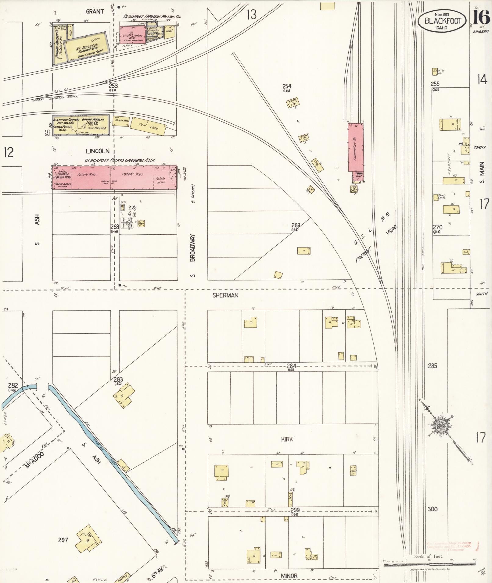 Sanborn Fire Insurance Map from Blackfoot, Bingham County, Idaho (1921), Sheet #0016 - Complete Map Set gallery image, historic Sanborn map, vintage wall art, Idaho Idaho