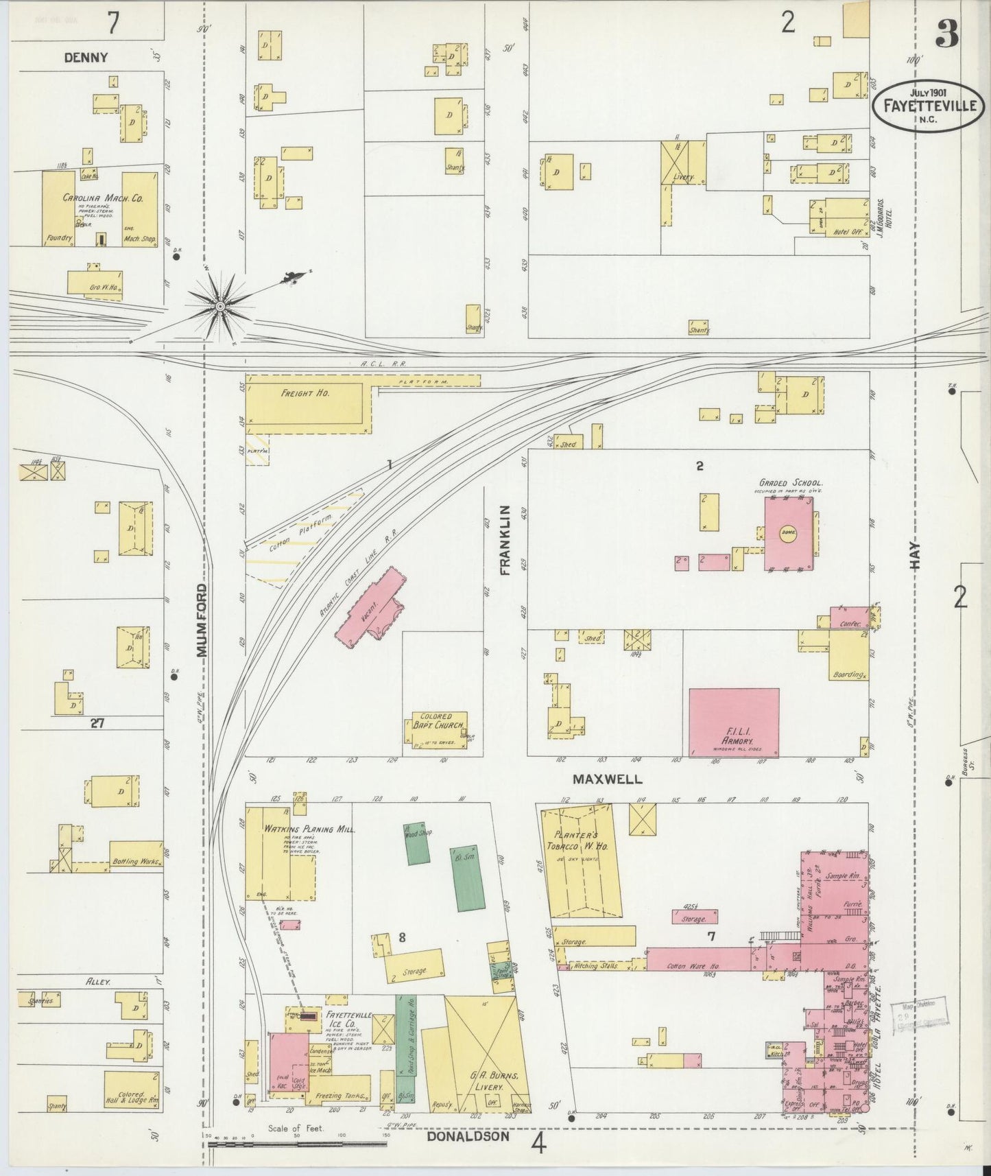Sanborn Fire Insurance Map from Fayetteville, Cumberland County, North Carolina (1901), Sheet #0003 - Complete Map Set gallery image, historic Sanborn map, vintage wall art, North Carolina North Carolina
