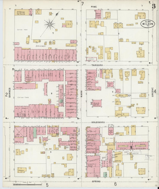 Sanborn Fire Insurance Map from Wilson, Wilson County, North Carolina (1897), Sheet #0003 - Historic Sanborn Fire Insurance Map Print, vintage old map wall art, antique decor, genealogy gift, North Carolina North Carolina map