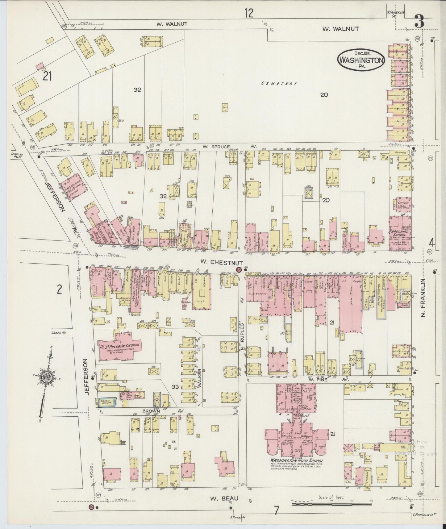 Sanborn Fire Insurance Map from Washington, Washington County, Pennsylvania (1914), Sheet #0003 - Complete Map Set gallery image, historic Sanborn map, vintage wall art, Sanborn Fire Insurance Map from Washington Washington