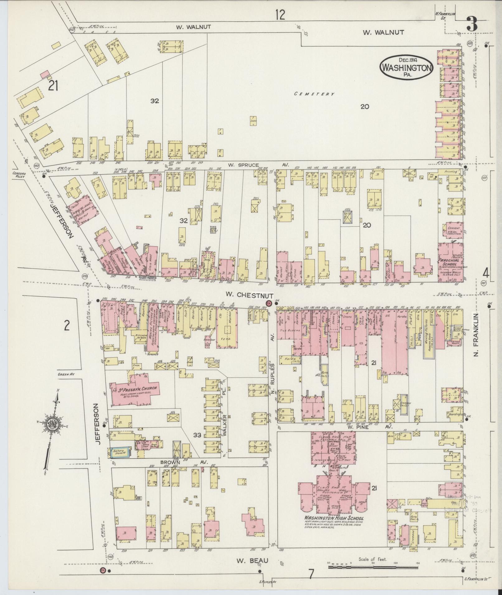 Sanborn Fire Insurance Map from Washington, Washington County, Pennsylvania (1914), Sheet #0003 - Complete Map Set gallery image, historic Sanborn map, vintage wall art, Sanborn Fire Insurance Map from Washington Washington