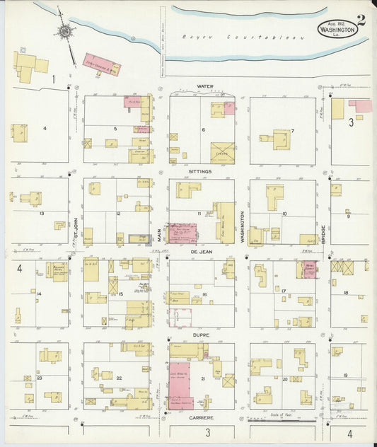 Sanborn Fire Insurance Map from Washington, Saint Landry Parish, Louisiana (1912), Sheet #0002 - Historic Sanborn Fire Insurance Map Print, vintage old map wall art, antique decor, genealogy gift, Washington Washington map