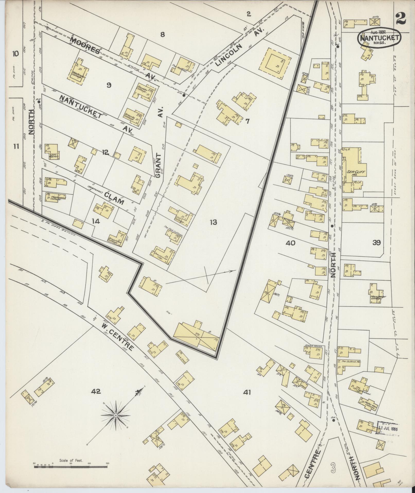 Sanborn Fire Insurance Map from Nantucket, Nantucket County, Massachusetts (1892), Sheet #0002 - Historic Sanborn Fire Insurance Map Print, vintage old map wall art, antique decor, genealogy gift, Massachusetts Massachusetts map