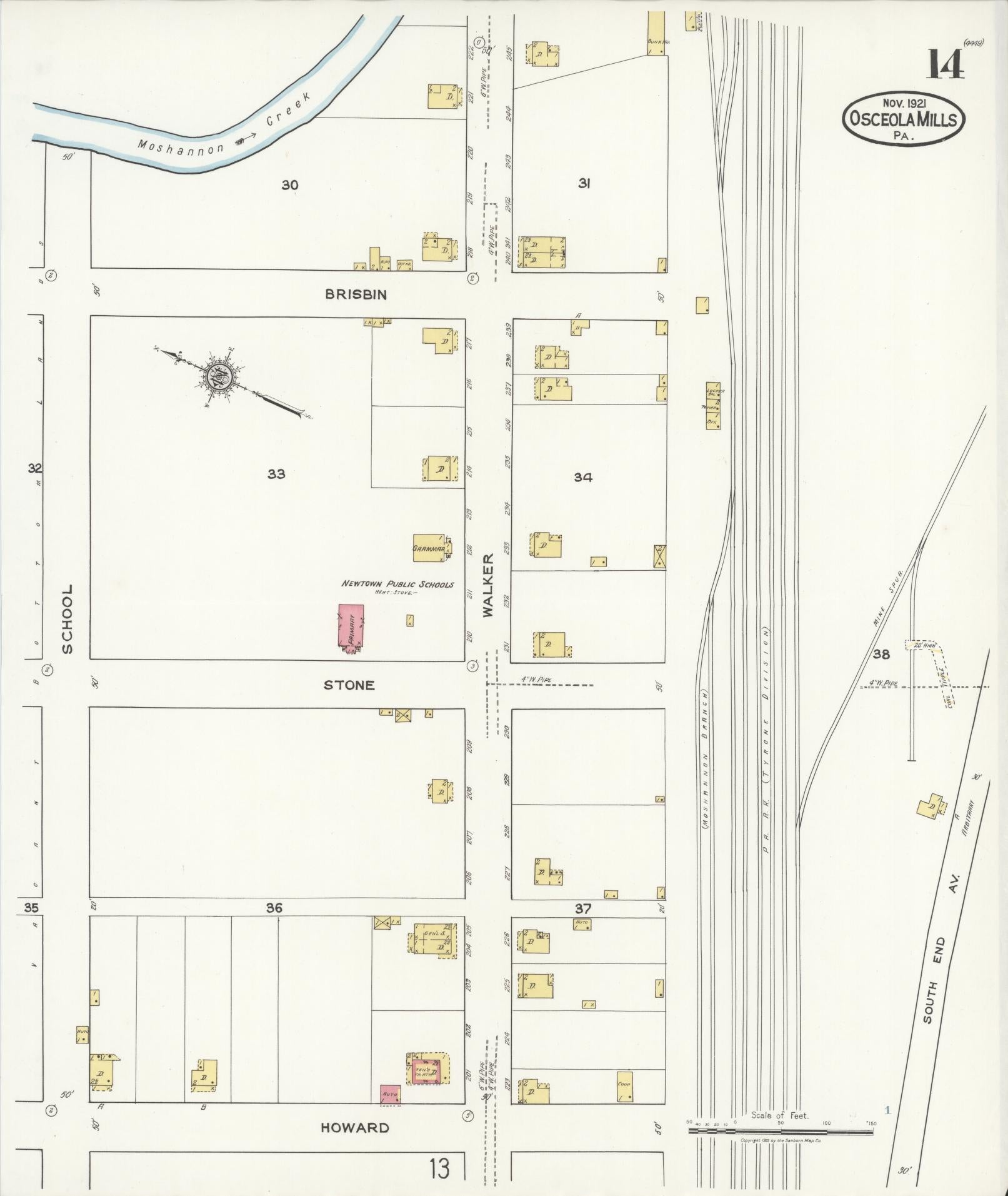 Sanborn Fire Insurance Map from Osceola Mills, Clearfield County, Pennsylvania (1921), Sheet #0014 - Complete Map Set gallery image, historic Sanborn map, vintage wall art, Pennsylvania Pennsylvania