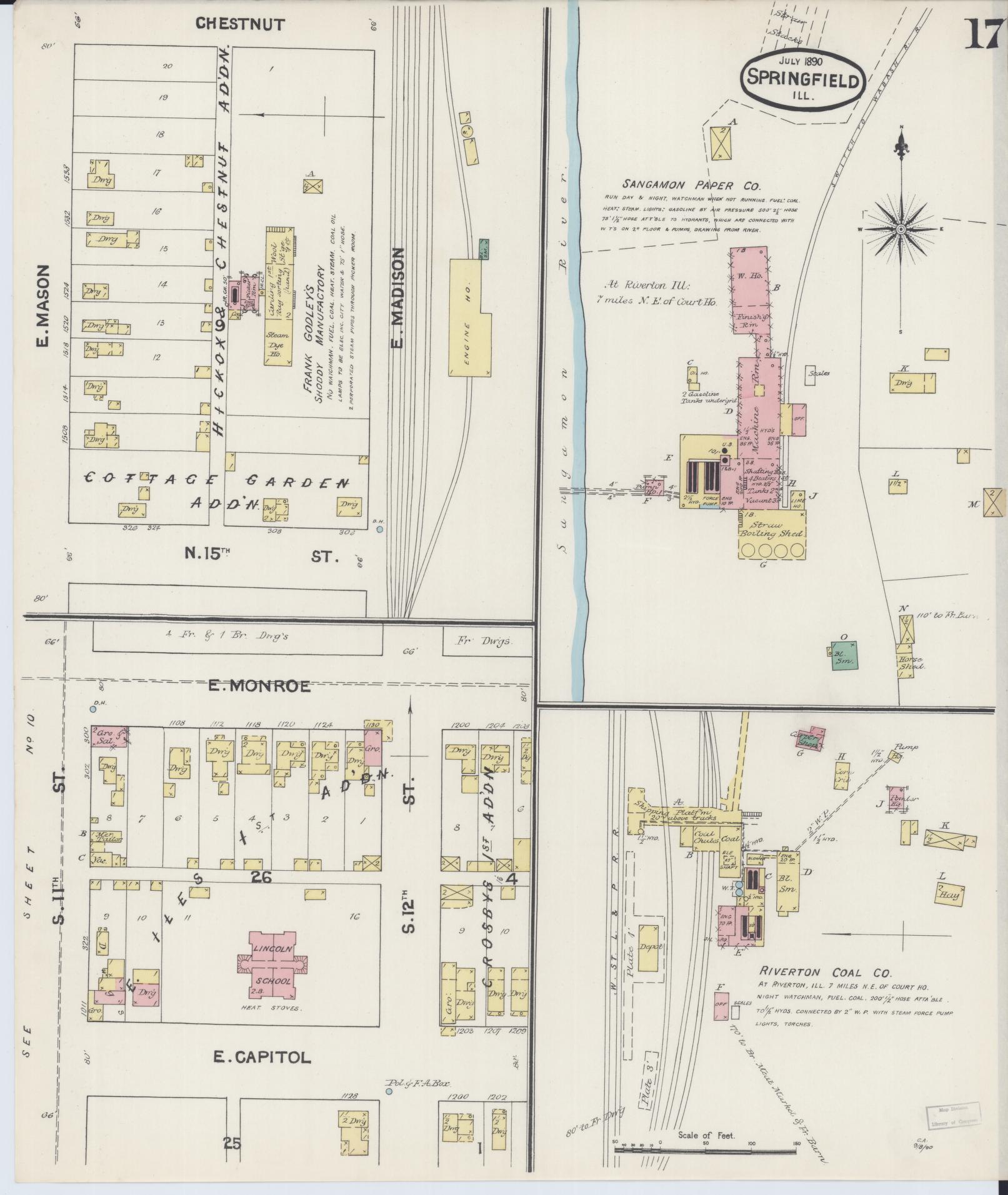 Sanborn Fire Insurance Map from Springfield, Sangamon County, Illinois (1890), Sheet #0017 - Complete Map Set gallery image, historic Sanborn map, vintage wall art, Illinois Illinois