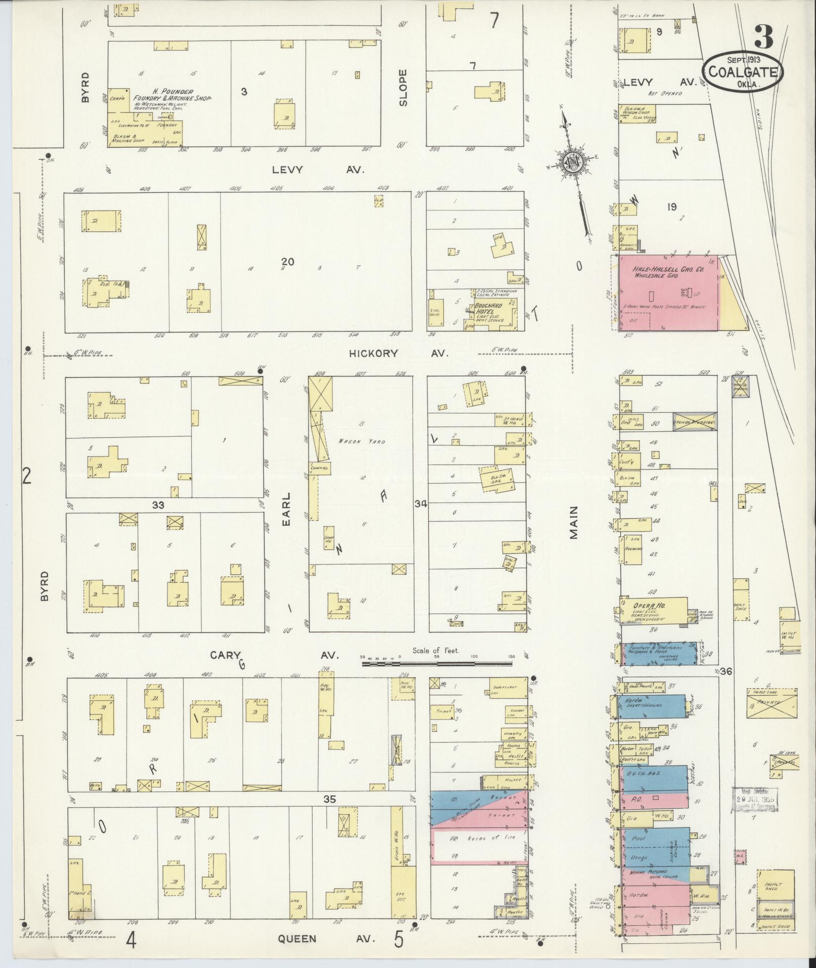 Sanborn Fire Insurance Map from Coalgate, Coal County, Oklahoma (1913), Sheet #0003 - Complete Map Set gallery image, historic Sanborn map, vintage wall art, Oklahoma Oklahoma