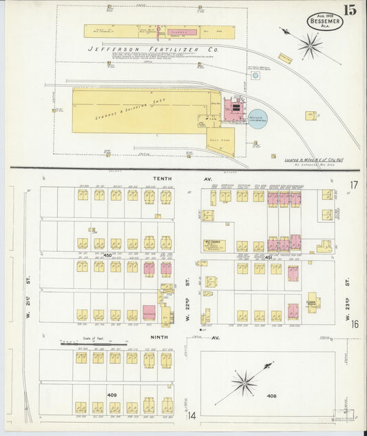 Sanborn Fire Insurance Map from Bessemer, Jefferson County, Alabama (1908), Sheet #0015 - Historic Sanborn Fire Insurance Map Print, vintage old map wall art, antique decor, genealogy gift, Alabama Alabama map