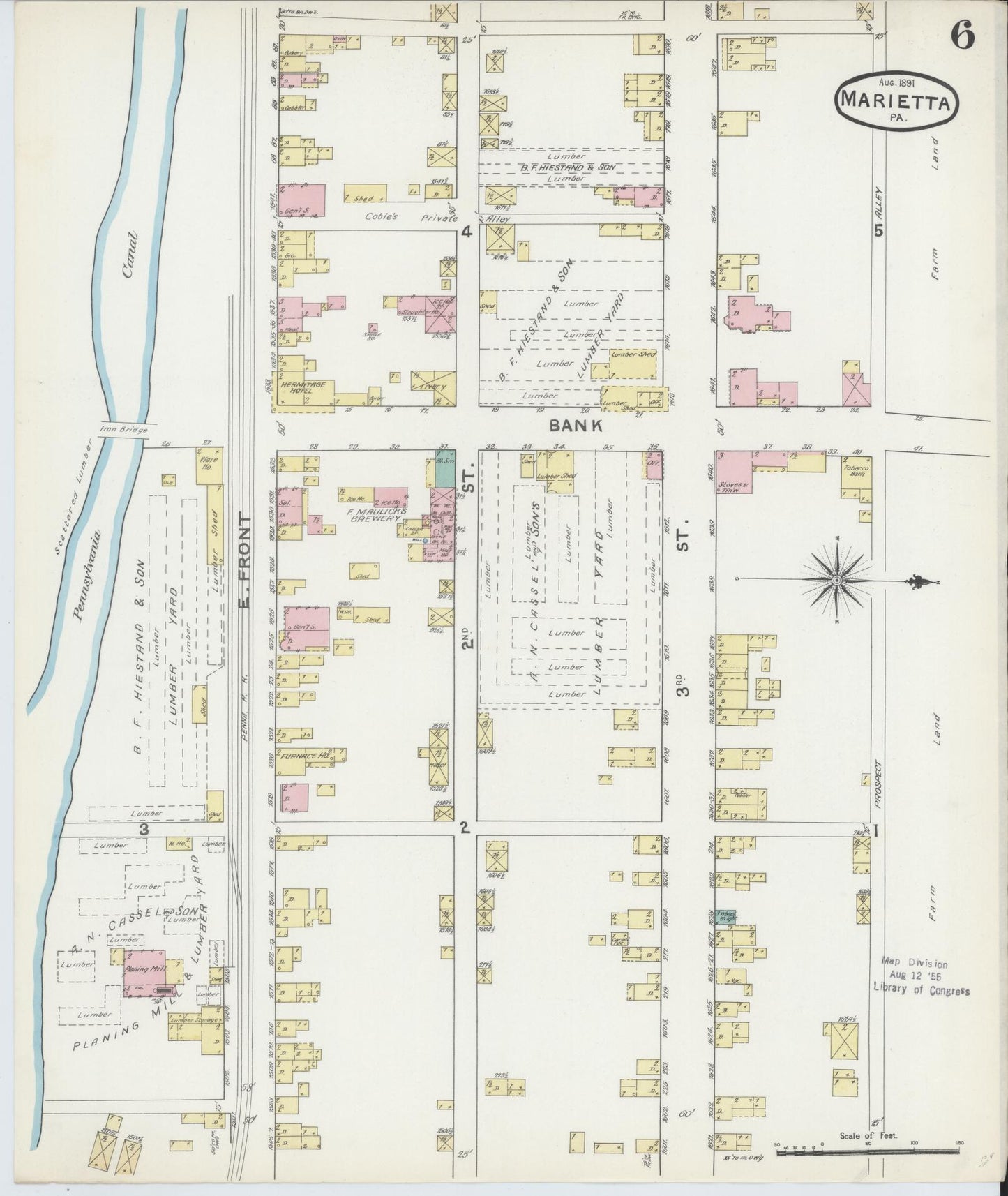 Sanborn Fire Insurance Map from Marietta, Lancaster County, Pennsylvania (1891), Sheet #0006 - Historic Sanborn Fire Insurance Map Print, vintage old map wall art, antique decor, genealogy gift, Pennsylvania Pennsylvania map