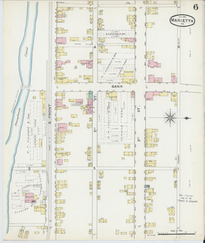 Sanborn Fire Insurance Map from Marietta, Lancaster County, Pennsylvania (1891), Sheet #0006 - Historic Sanborn Fire Insurance Map Print, vintage old map wall art, antique decor, genealogy gift, Pennsylvania Pennsylvania map