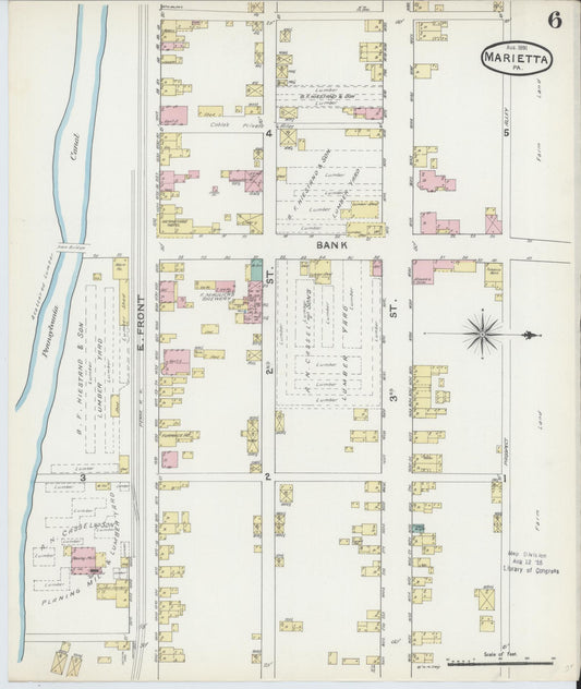 Sanborn Fire Insurance Map from Marietta, Lancaster County, Pennsylvania (1891), Sheet #0006 - Historic Sanborn Fire Insurance Map Print, vintage old map wall art, antique decor, genealogy gift, Pennsylvania Pennsylvania map