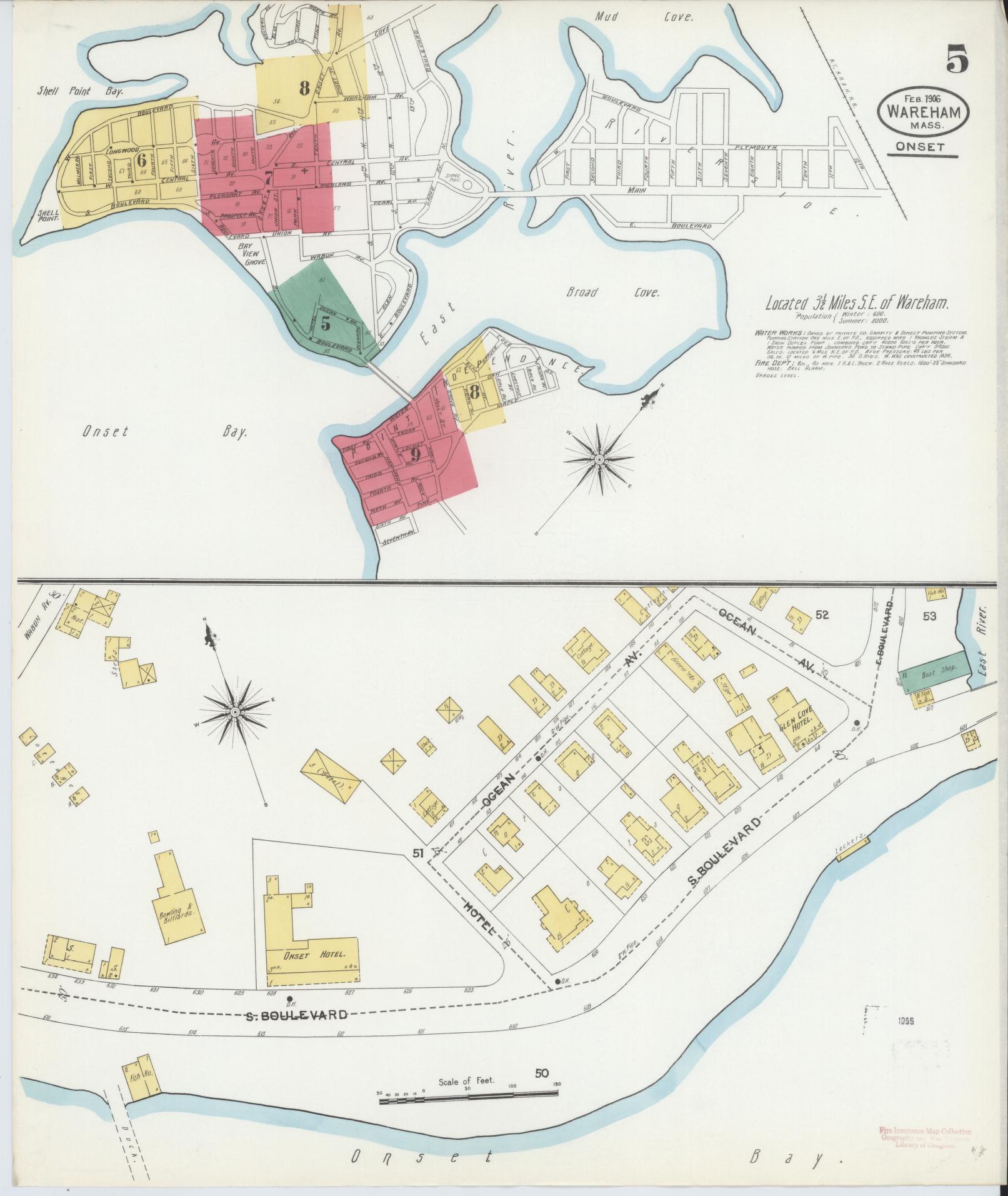 Sanborn Fire Insurance Map from Wareham, Plymouth County, Massachusetts (1906), Sheet #0005 - Complete Map Set gallery image, historic Sanborn map, vintage wall art, Massachusetts Massachusetts