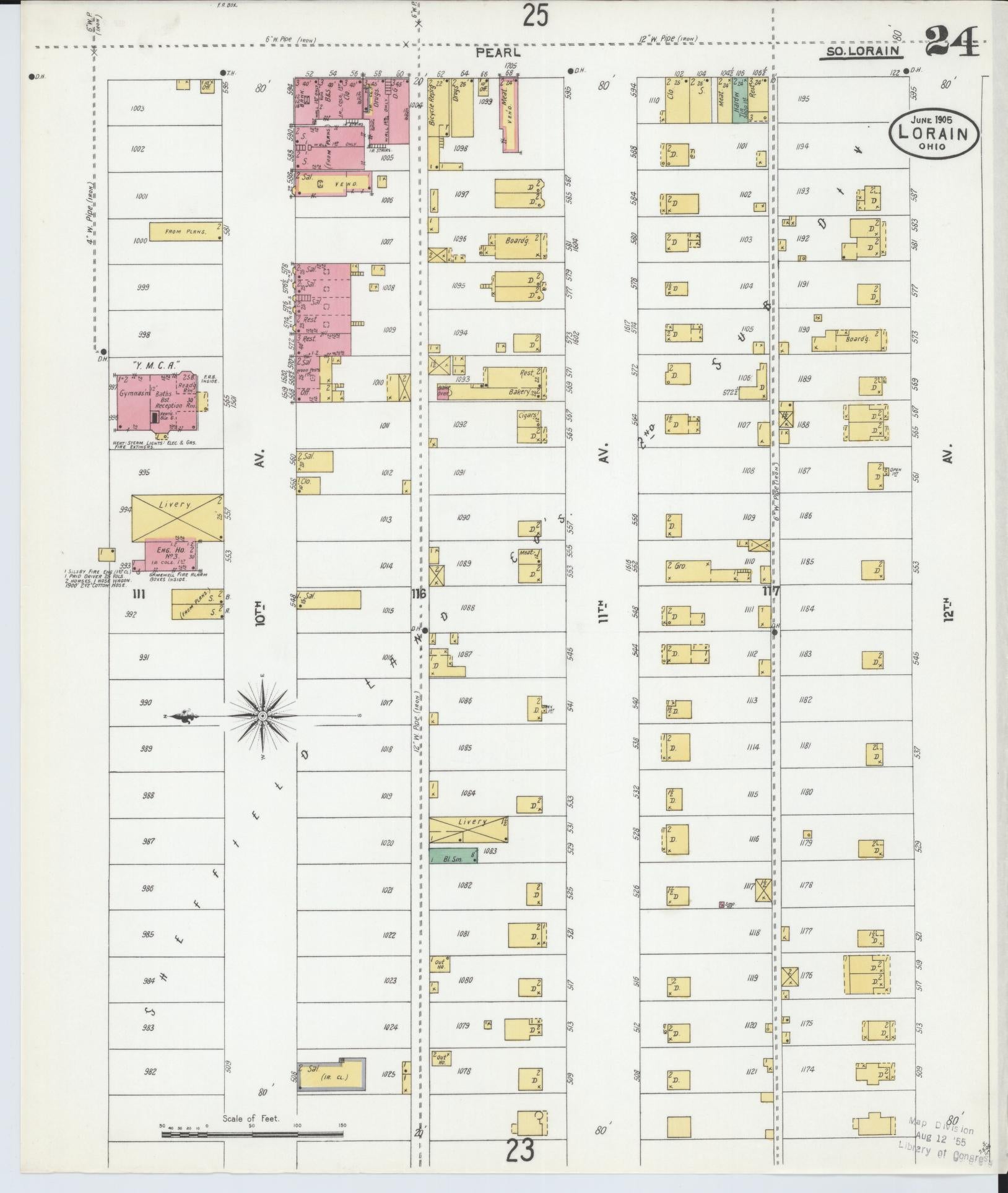 Sanborn Fire Insurance Map from Lorain, Lorain County, Ohio (1905), Sheet #0024 - Historic Sanborn Fire Insurance Map Print, vintage old map wall art, antique decor, genealogy gift, Ohio Ohio map