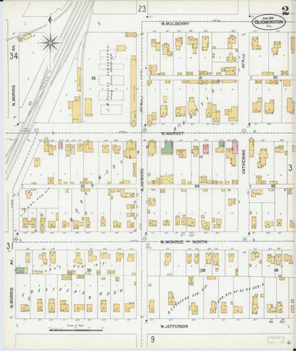 Sanborn Fire Insurance Map from Bloomington, McLean County, Illinois (1901), Sheet #0002 - Complete Map Set gallery image, historic Sanborn map, vintage wall art, Illinois Illinois
