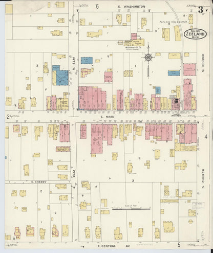 Sanborn Fire Insurance Map from Zeeland, Ottawa County, Michigan (1916), Sheet #0003 - Historic Sanborn Fire Insurance Map Print, vintage old map wall art, antique decor, genealogy gift, Michigan Michigan map