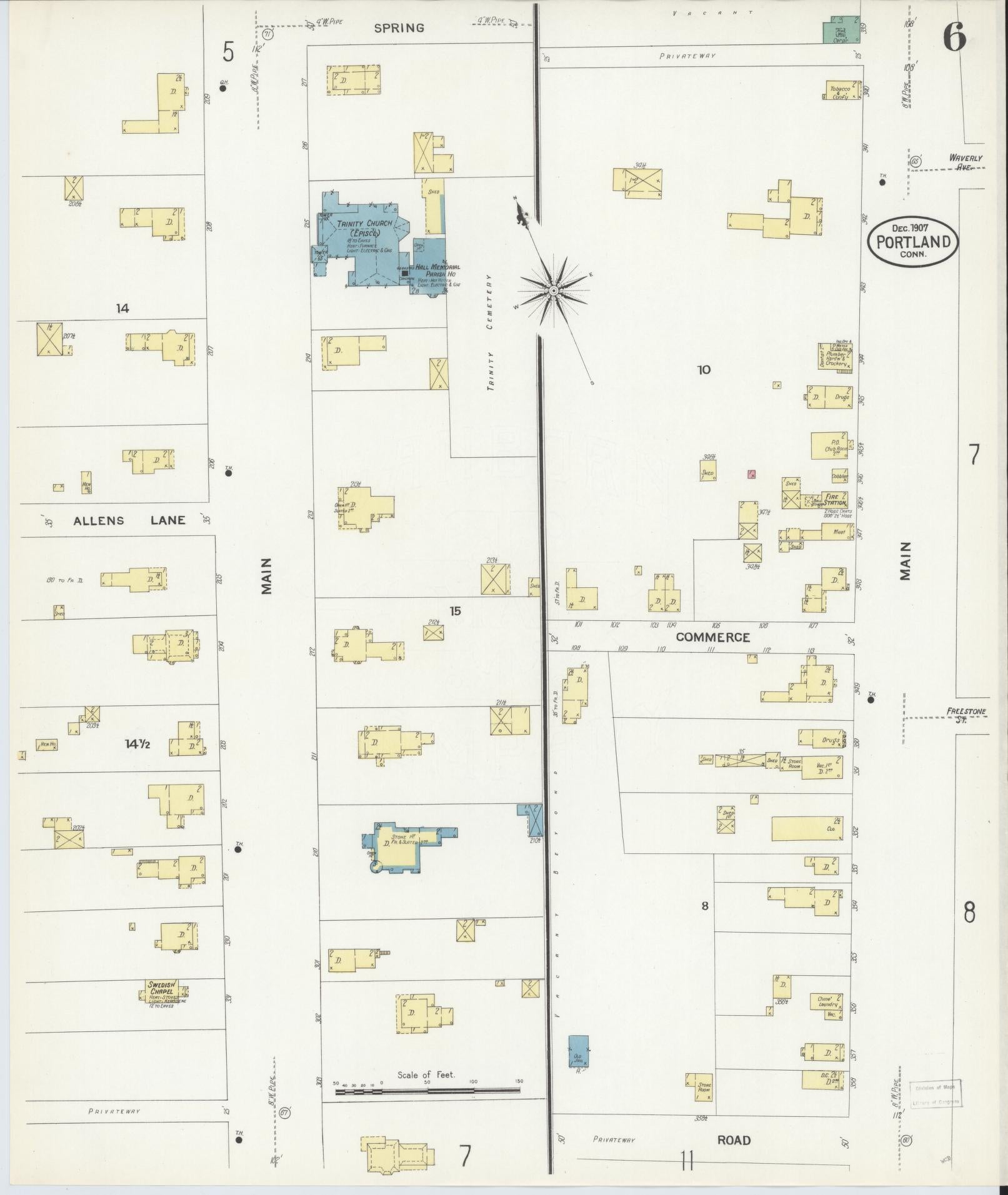 Sanborn Fire Insurance Map from Portland, Middlesex County, Connecticut (1907), Sheet #0006 - Complete Map Set gallery image, historic Sanborn map, vintage wall art, Connecticut Connecticut