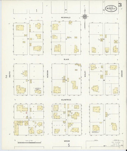 Sanborn Fire Insurance Map from Mineola, Wood County, Texas (1912), Sheet #0003 - Historic Sanborn Fire Insurance Map Print, vintage old map wall art, antique decor, genealogy gift, Texas Texas map