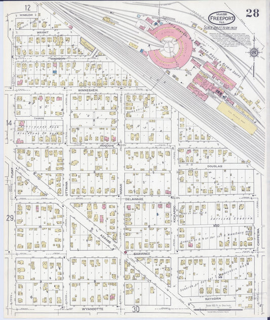 Sanborn Fire Insurance Map from Freeport, Stephenson County, Illinois (1918), Sheet #0028 - Historic Sanborn Fire Insurance Map Print, vintage old map wall art, antique decor, genealogy gift, Illinois Illinois map