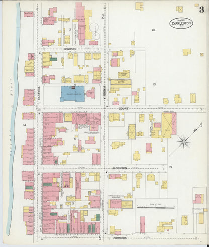 Sanborn Fire Insurance Map from Charleston, Kanawha County, West Virginia (1902), Sheet #0003 - Complete Map Set gallery image, historic Sanborn map, vintage wall art, West Virginia West Virginia
