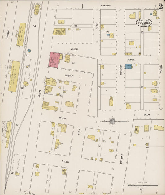Sanborn Fire Insurance Map from Touchet, Walla Walla County, Washington (1922), Sheet #0002 - Historic Sanborn Fire Insurance Map Print, vintage old map wall art, antique decor, genealogy gift, Washington Washington map