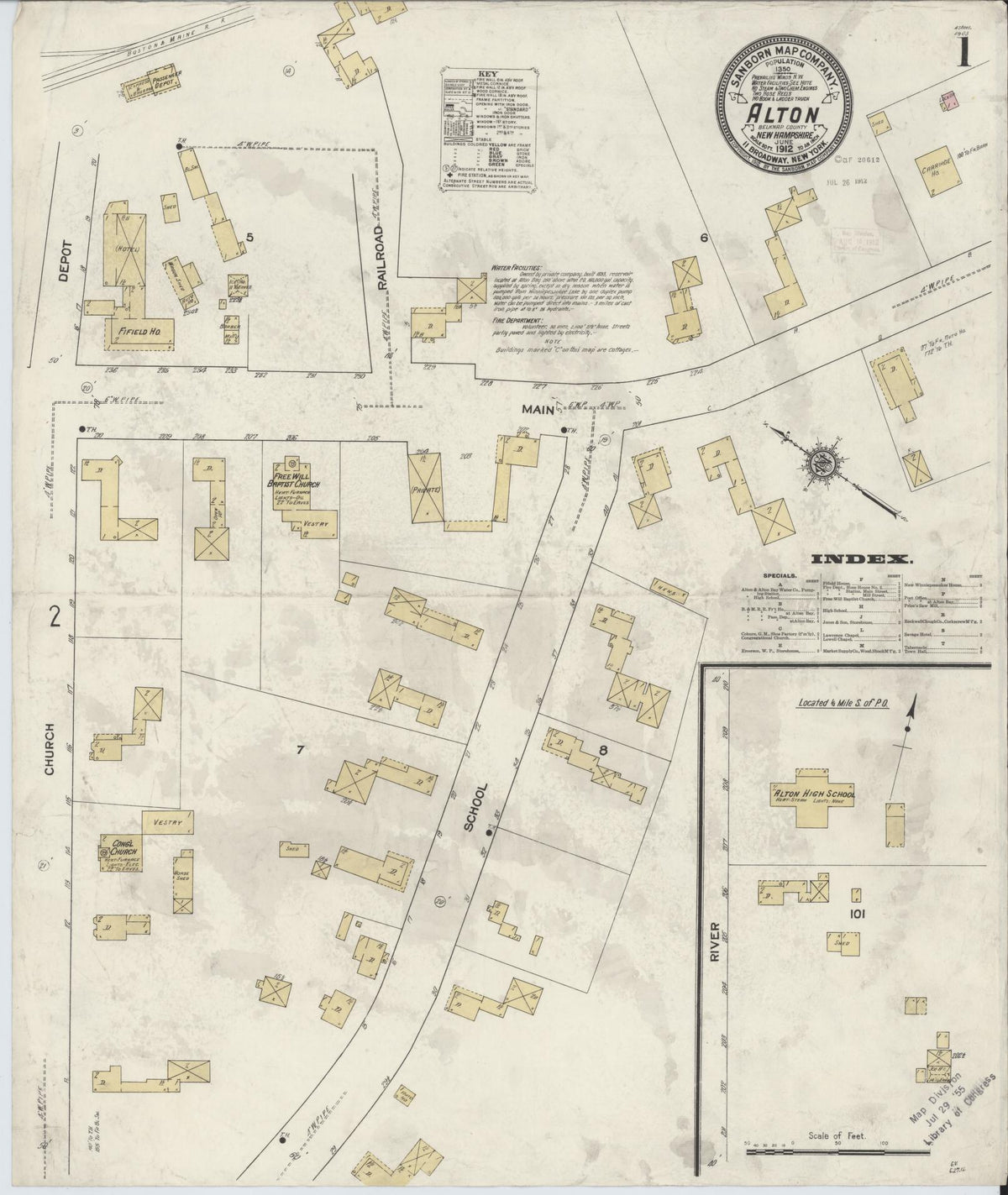 Sanborn Fire Insurance Map from Alton, Belknap County, New Hampshire (1912), Sheet #0001 - Historic Sanborn Fire Insurance Map Print, vintage old map wall art, antique decor, genealogy gift, New Hampshire New Hampshire map