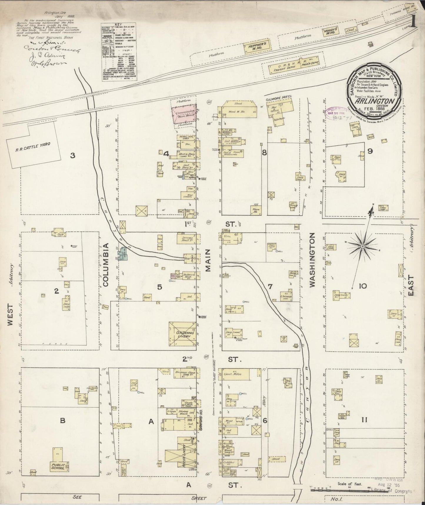 Sanborn Fire Insurance Map from Arlington, Gilliam County, Oregon (1888), Sheet #0001 - Complete Map Set gallery image, historic Sanborn map, vintage wall art, Oregon Oregon