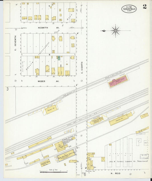 Sanborn Fire Insurance Map from Sioux Falls, Minnehaha County, South Dakota (1908), Sheet #0002 - Historic Sanborn Fire Insurance Map Print, vintage old map wall art, antique decor, genealogy gift, South Dakota South Dakota map