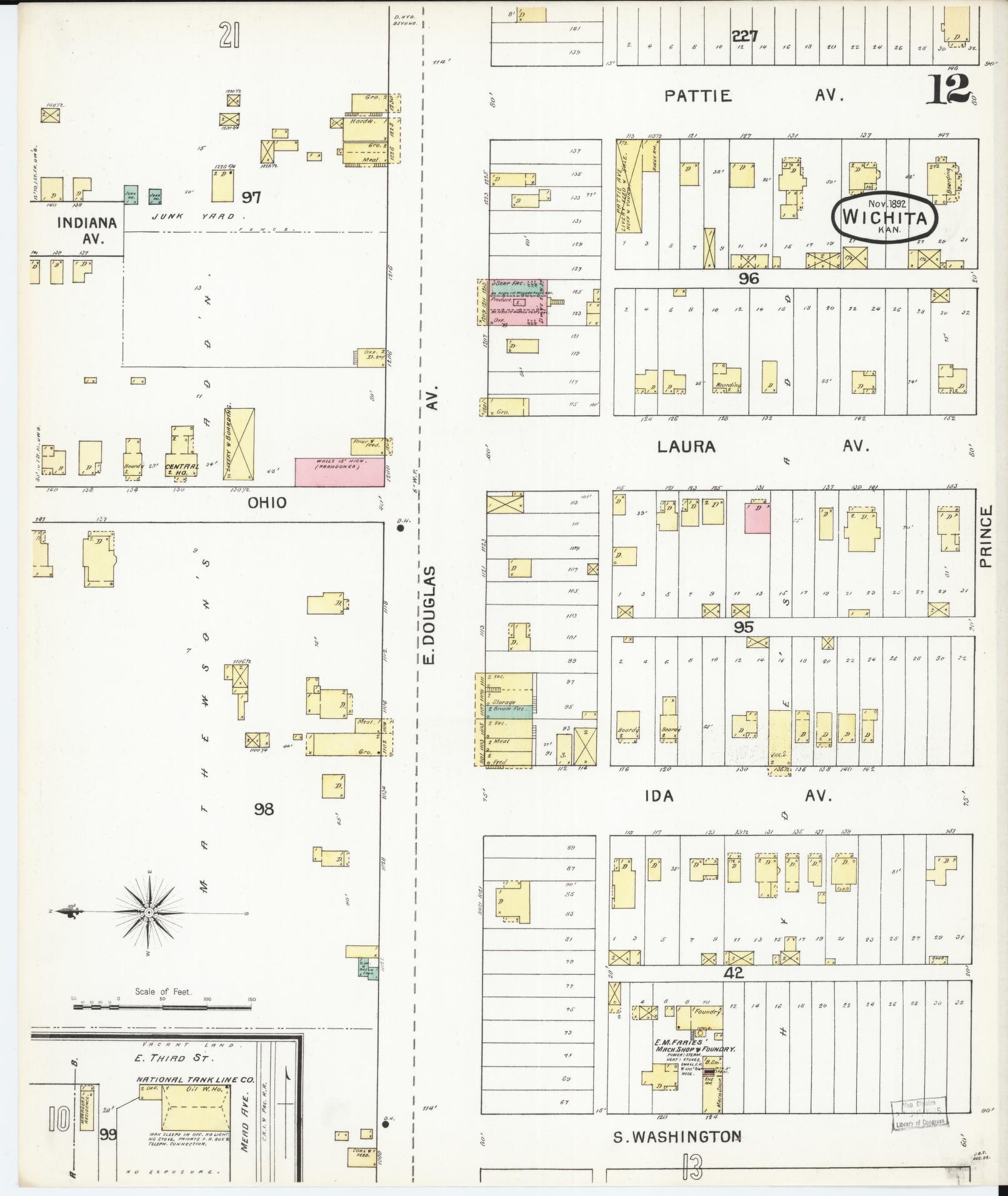 Sanborn Fire Insurance Map from Wichita, Sedgwick County, Kansas (1892), Sheet #0012 - Complete Map Set gallery image, historic Sanborn map, vintage wall art, Kansas Kansas