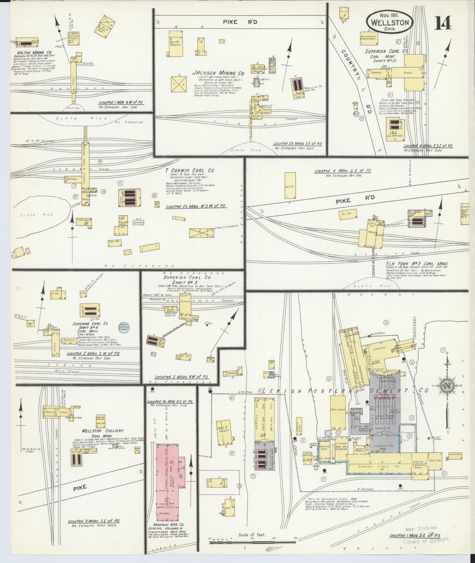 Sanborn Fire Insurance Map from Wellston, Jackson County, Ohio (1911), Sheet #0014 - Historic Sanborn Fire Insurance Map Print, vintage old map wall art, antique decor, genealogy gift, Ohio Ohio map