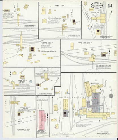 Sanborn Fire Insurance Map from Wellston, Jackson County, Ohio (1911), Sheet #0014 - Historic Sanborn Fire Insurance Map Print, vintage old map wall art, antique decor, genealogy gift, Ohio Ohio map