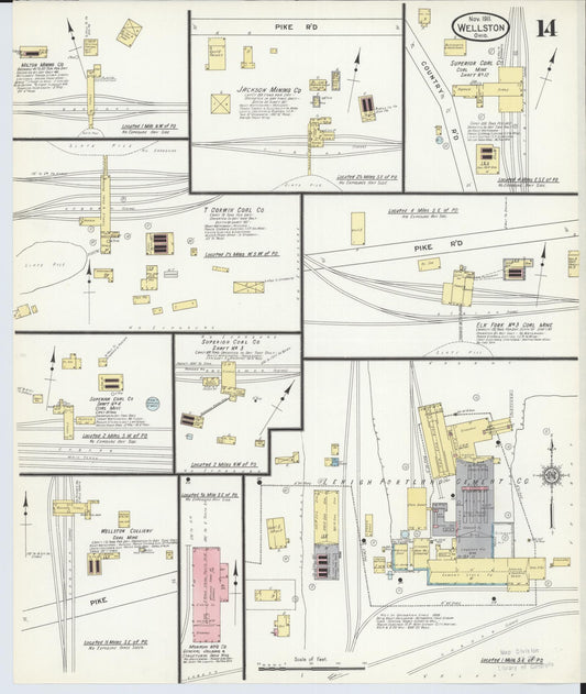 Sanborn Fire Insurance Map from Wellston, Jackson County, Ohio (1911), Sheet #0014 - Historic Sanborn Fire Insurance Map Print, vintage old map wall art, antique decor, genealogy gift, Ohio Ohio map