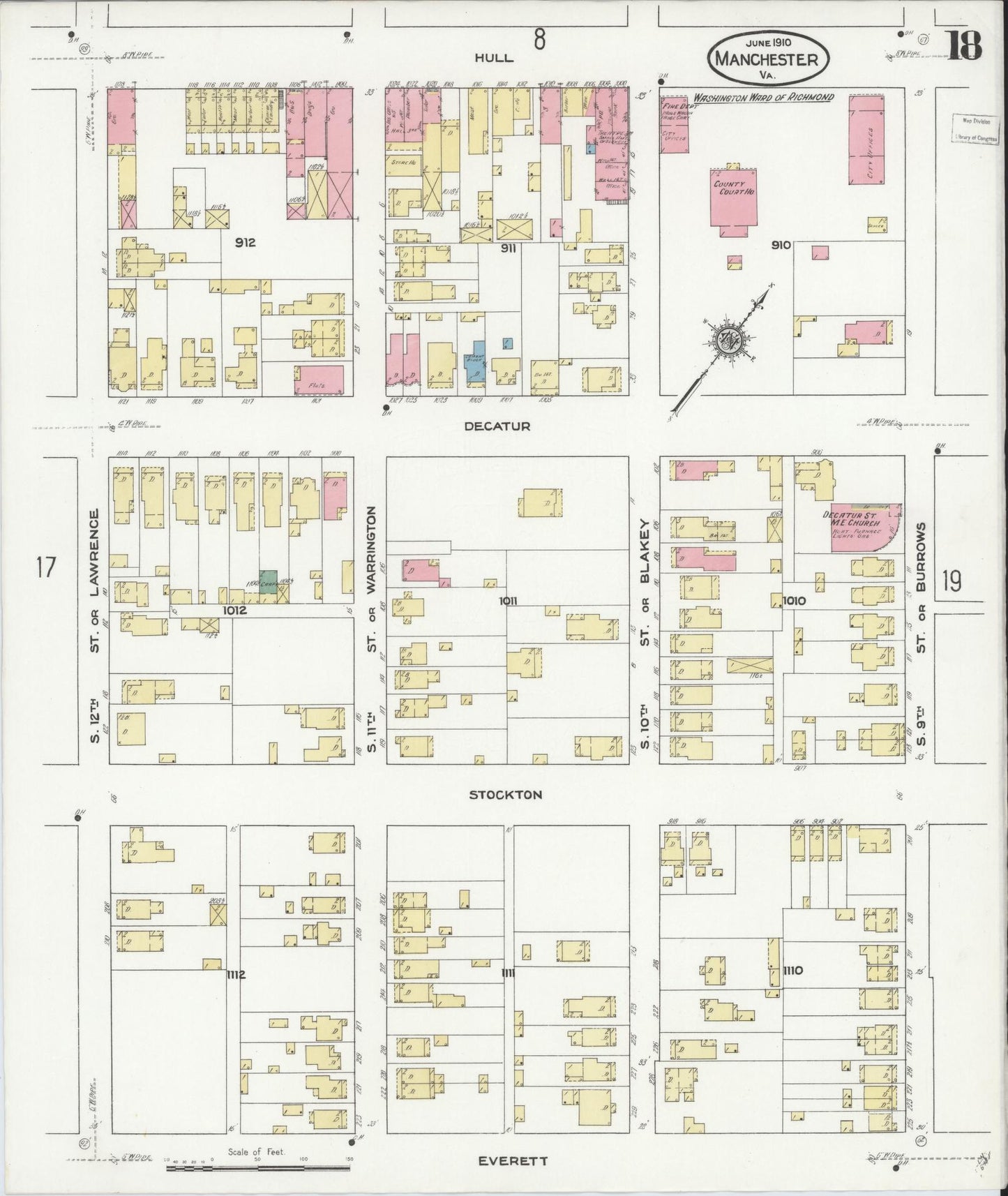 Sanborn Fire Insurance Map from Manchester, Chesterfield County, Virginia. (1910), Sheet 18 – Historic Sanborn Fire Insurance Map Print