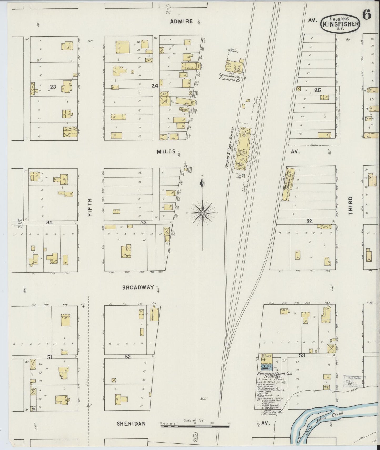 Sanborn Fire Insurance Map from Kingfisher, Kingfisher County, Oklahoma (1895), Sheet #0006 - Complete Map Set gallery image, historic Sanborn map, vintage wall art, Oklahoma Oklahoma