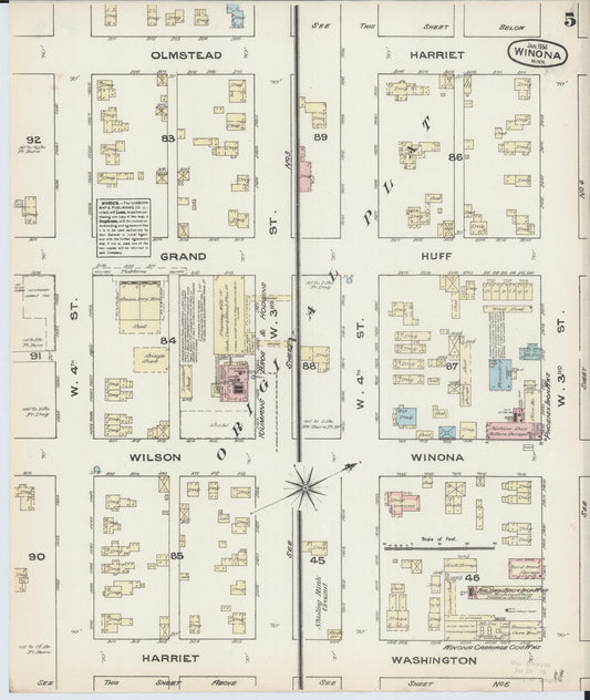 Sanborn Fire Insurance Map from Winona, Winona County, Minnesota (1884), Sheet #0005 - Historic Sanborn Fire Insurance Map Print, vintage old map wall art, antique decor, genealogy gift, Minnesota Minnesota map