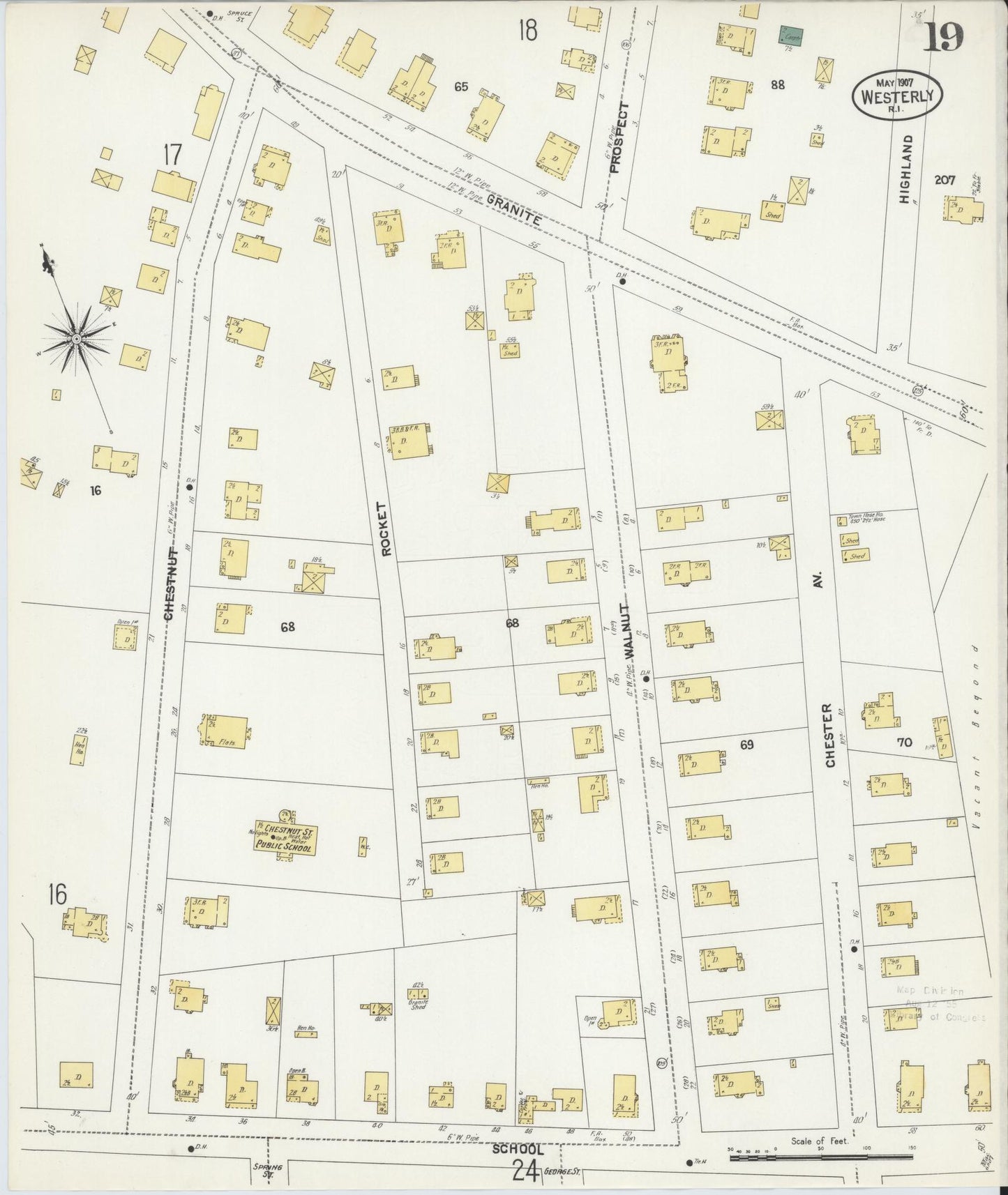 Sanborn Fire Insurance Map from Westerly, Washington County, Rhode Island (1907), Sheet #0019 - Complete Map Set gallery image, historic Sanborn map, vintage wall art, Rhode Island Rhode Island