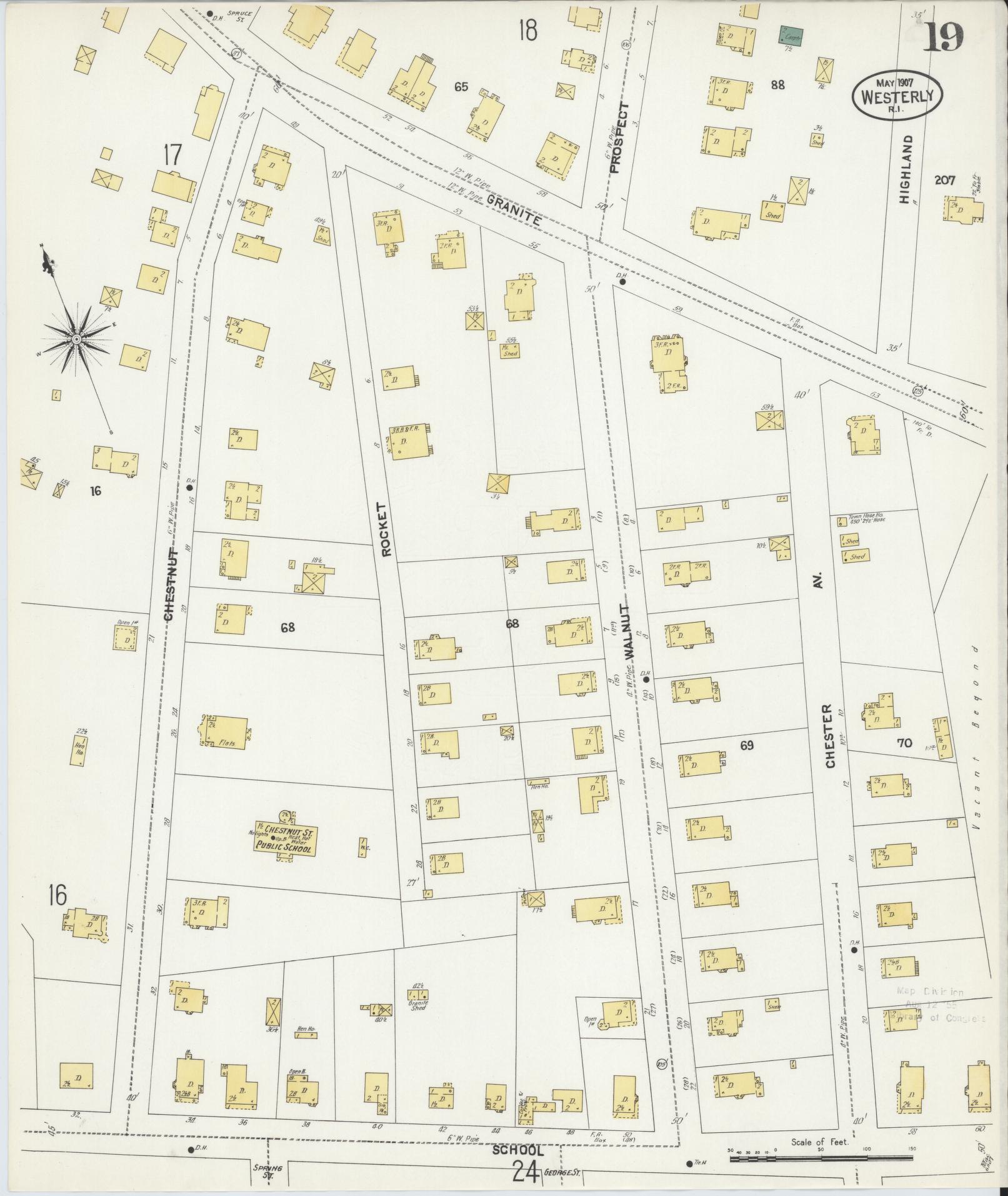 Sanborn Fire Insurance Map from Westerly, Washington County, Rhode Island (1907), Sheet #0019 - Complete Map Set gallery image, historic Sanborn map, vintage wall art, Rhode Island Rhode Island